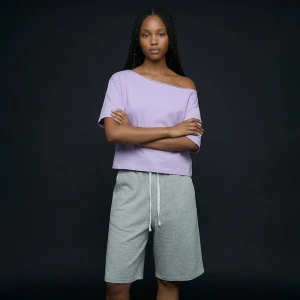 Krótka koszulka z asymetrycznym dekoltem jasnofioletowa House