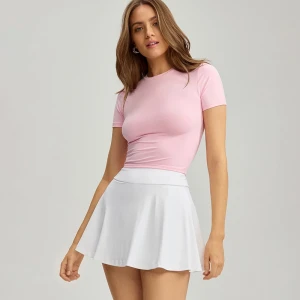 Krótka koszulka z elastycznej dzianiny różowa House