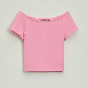 Krótka koszulka z gładkiej dzianiny różowa House