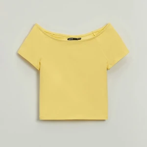 Krótka koszulka z gładkiej dzianiny żółta House