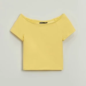 Krótka koszulka z gładkiej dzianiny żółta House