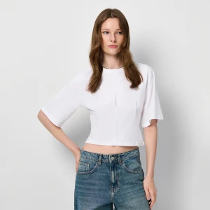 Krótka koszulka z gorsetowymi wstawkami biała House