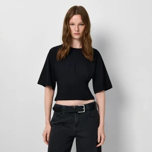 Krótka koszulka z gorsetowymi wstawkami czarna House