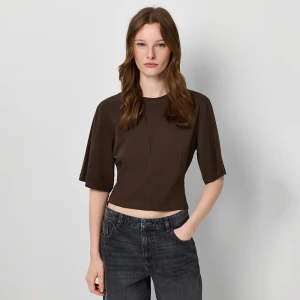 Krótka koszulka z gorsetowymi wstawkami czekoladowa House