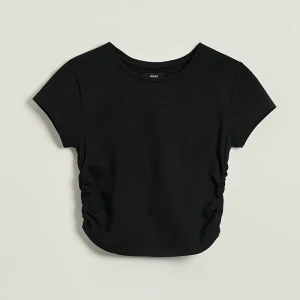 Krótka koszulka z marszczeniami po bokach czarna House