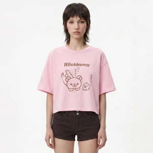 Krótka koszulka z nadrukiem Rilakkuma różowa House