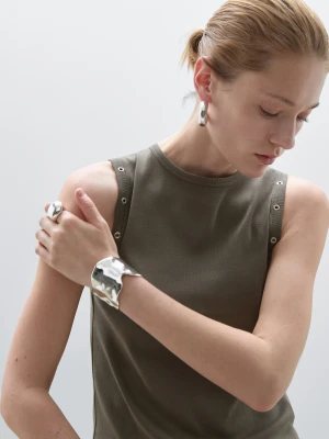 Krótka Koszulka Z Oczkami - Sprany - - Massimo Dutti - Kobieta