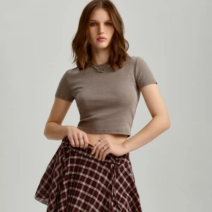 Krótka koszulka z okrągłym dekoltem grafitowa House