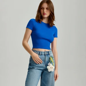 Krótka koszulka z okrągłym dekoltem granatowa House