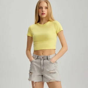 Krótka koszulka z okrągłym dekoltem żółta House