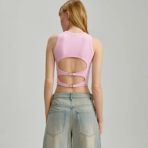 Krótka koszulka z wycięciami na plecach różowa House