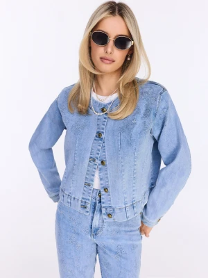 Krótka kurtka jeansowa z haftowanym zdobieniem TARANKO