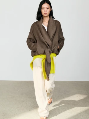 Krótka Kurtka Kopertowa Z Wełny Melanżowej - Szarobrązowy - Massimo Dutti - Female