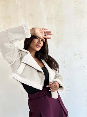 Krótka kurtka kożuszek DANIKA - ecru  magmac 