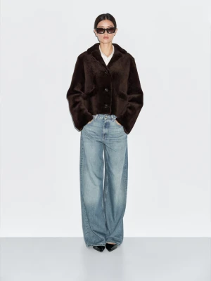 Krótka Kurtka Mouton Ze 100% Owczej Skóry - Brązowy - - Massimo Dutti - Kobieta