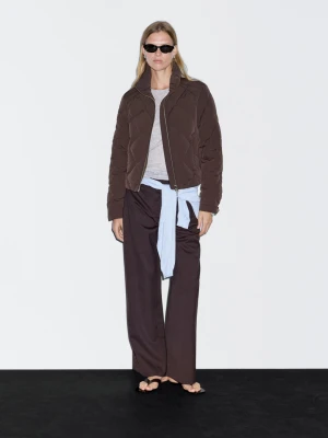 Krótka Kurtka Pikowana - Bordowy - - Massimo Dutti - Kobieta