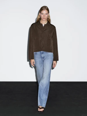 Krótka Kurtka Pikowana Z Krytymi Guzikami - Brązowy - - Massimo Dutti - Kobieta