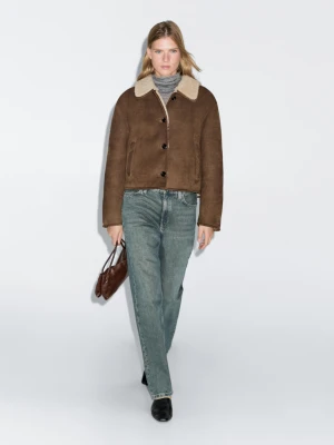 Krótka Kurtka Skórzana Ze Sztucznym Barankiem - Wielbłądzi - - Massimo Dutti - Female