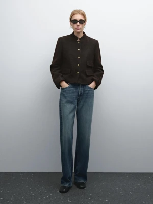 Krótka Kurtka Z Biżuteryjnymi Guzikami - Brązowy - - Massimo Dutti - Kobieta