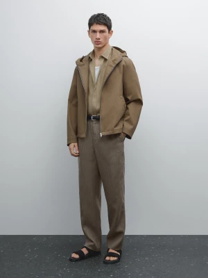 Krótka Kurtka Z Kapturem Z Mieszanki Bawełny - Piaskowy - - Massimo Dutti - Mężczyzna