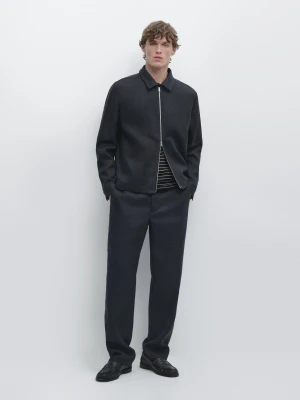 Krótka Kurtka Z Lnu - Granatowy - - Massimo Dutti - Mężczyzna