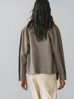 Krótka Kurtka Z Mieszanki Lnu - Szarobrązowy - - Massimo Dutti - Kobieta