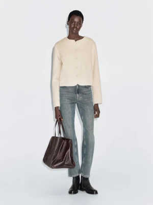 Krótka Kurtka Z Mieszanki Wełny - Surowy - - Massimo Dutti - Kobieta