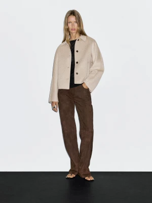 Krótka Kurtka Z Mieszanki Wełny - Szary Perłowy - - Massimo Dutti - Kobieta
