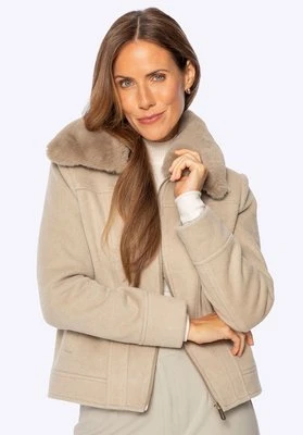 Krótka kurtka z odpinanym sztucznym futerkiem beżowa Wittchen