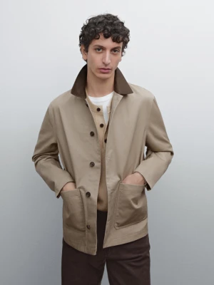 Zdjęcie produktu Krótka Kurtka Z Ozdobnym Skórzanym Kołnierzem - Popielaty - - Massimo Dutti - Mężczyzna