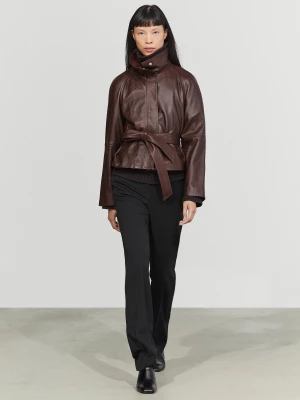 Krótka Kurtka Z Paskiem: Owcza Skóra Nappa I Zamsz - Brązowy - Massimo Dutti - Female