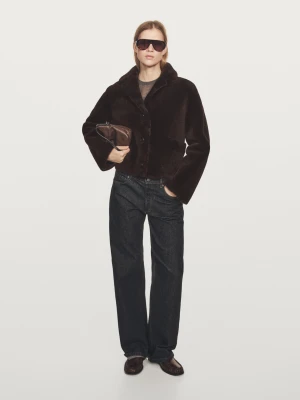 Krótka Kurtka Z Wełny Mouton I Skóry Jagnięcej - Brązowy - - Massimo Dutti - Female