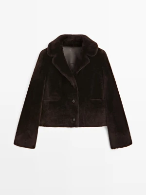 Krótka Kurtka Z Wełny Mouton I Skóry Jagnięcej - Brązowy - - Massimo Dutti - Kobieta