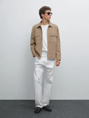 Krótka Kurtka Z Zamszowej Skóry - Beżowy - - Massimo Dutti - Mężczyzna