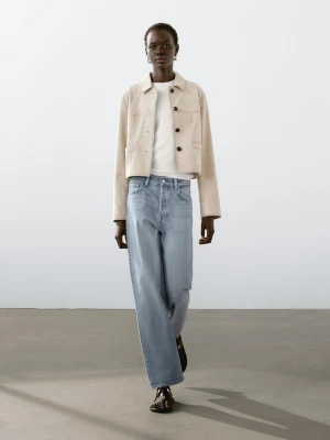 Krótka Kurtka Z Zamszowej Skóry Ze Stebnowaniem - Lodowy - - Massimo Dutti - Female