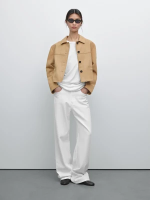 Krótka Kurtka Z Zamszowej Skóry Ze Stebnowaniem - Piaskowy - - Massimo Dutti - Female