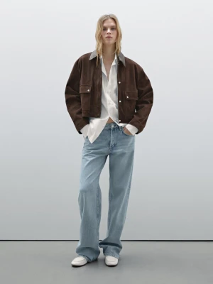 Krótka Kurtka Z Zamszu Z Kieszeniami - Brązowy - - Massimo Dutti - Kobieta