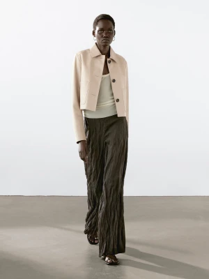 Krótka Kurtka Ze Skóry Nappa - Beżowy - - Massimo Dutti - Kobieta