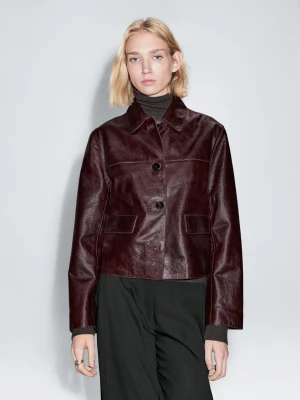 Krótka Kurtka Ze Skóry Nappa - Bordowy - - Massimo Dutti - Kobieta
