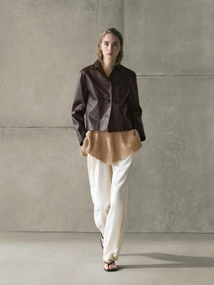 Krótka Kurtka Ze Skóry Nappa - Brązowy - - Massimo Dutti - Kobieta