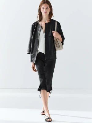 Krótka Kurtka Ze Skóry Nappa - Czarny - Massimo Dutti - Female
