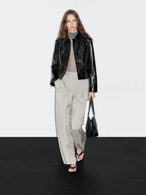 Krótka Kurtka Ze Skóry Nappa - Czarny - - Massimo Dutti - Kobieta