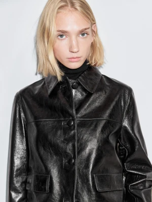 Krótka Kurtka Ze Skóry Nappa - Czarny - - Massimo Dutti - Kobieta