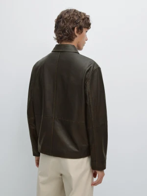 Krótka Kurtka Ze Skóry Nappa Z Efektem Zużycia - Brązowy - - Massimo Dutti - Mężczyzna