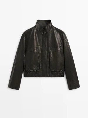 Krótka Kurtka Ze Skóry Nappa Ze Stójką - Czarny - Massimo Dutti - Female