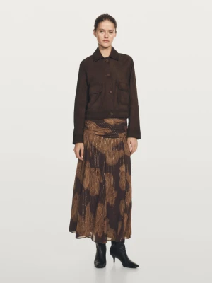Krótka Kurtka Ze Skóry Zamszowej Z Guzikami - Brązowy - - Massimo Dutti - Kobieta