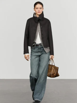 Krótka Kurtka Ze Stójką - Szary Antracytowy - Massimo Dutti - Female