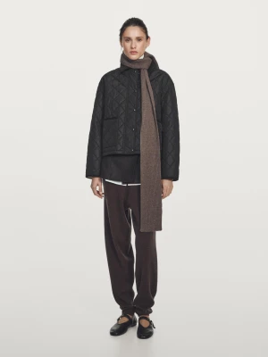 Krótka Lekka Wodoodporna Kurtka Pikowana Ze Sztruksowym Elementem - Czarny - - Massimo Dutti - Kobieta