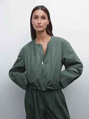 Krótka, Luźna, Obszerna Kurtka - Zielony - - Massimo Dutti - Kobieta