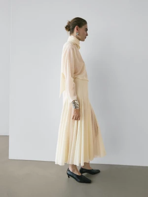 Luźna Spódnica Średniej Długości O Rozszerzanym Kroju − Studio - Surowy - - Massimo Dutti - Kobieta